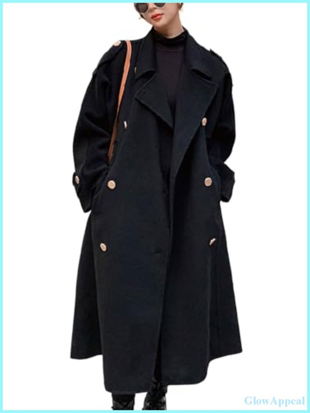 Women's Wool Blend Double Breasted Pea Coat Notch Lapel Long Sleeve